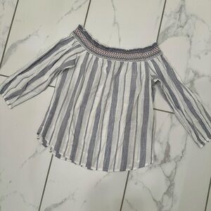 STRIPED LINEN OFF THE SHOULDER SHIRT